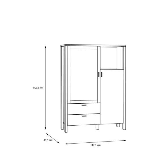 Vitrineskap Saitama 112x154 cm - 2 dører - 2 skuffer- eik mauvella - secret grey