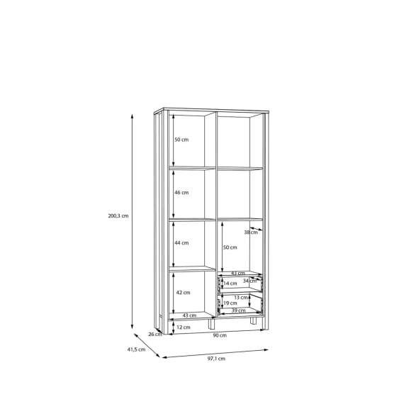 Vitrineskap Saitama 97x202 cm - 2 dører - 2 skuffer - eik mauvella - secret grey