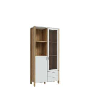 Vitrineskap Saitama 97x202 cm - 2 dører - 2 skuffer - eik mauvella - secret grey