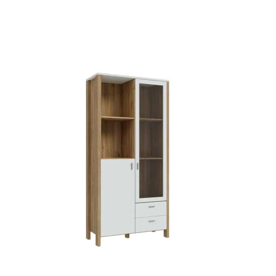 Vitrineskap Saitama 97x202 cm - 2 dører - 2 skuffer - eik mauvella - secret grey