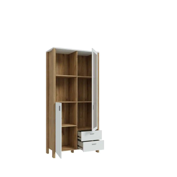 Vitrineskap Saitama 97x202 cm - 2 dører - 2 skuffer - eik mauvella - secret grey