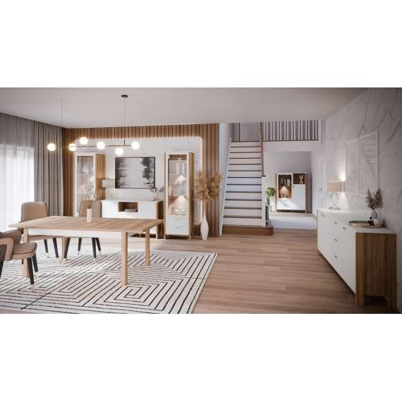 Vitrineskap Saitama 62x202 cm - 1 dør - 2 skuffer - eik mauvella - secret grey