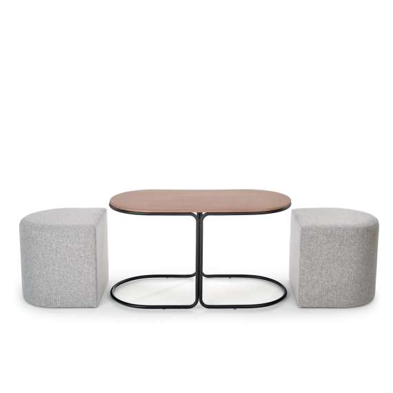 Sofabord Pampa - 88x43 cm - 2 puffer - metall understell