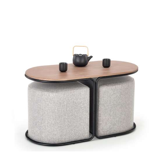 Sofabord Pampa - 88x43 cm - 2 puffer - metall understell