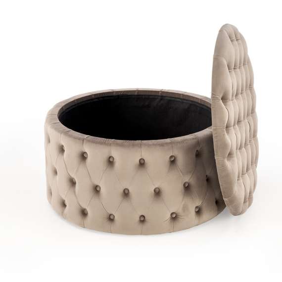 Puff Nunez Ø70 cm - beige - velvet - oppbevaringsplass