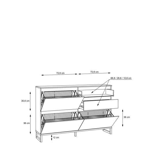Skoskap Ticos 150x99 cm - 2 flap-dører - 2 skuffer - svart matt - eik mauvella