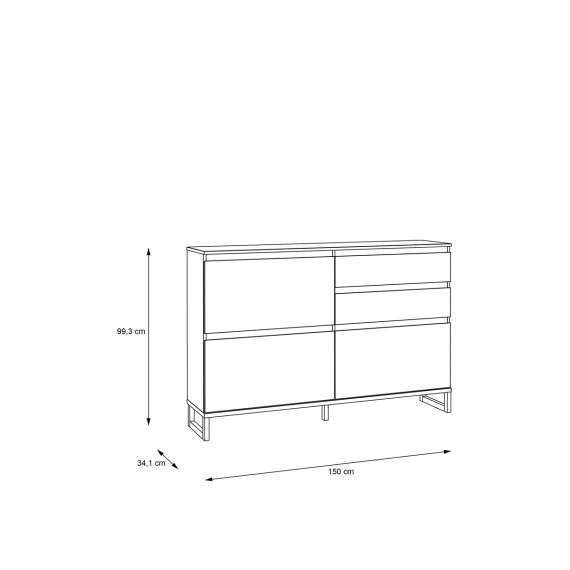 Skoskap Ticos 150x99 cm - 2 flap-dører - 2 skuffer - svart matt - eik mauvella