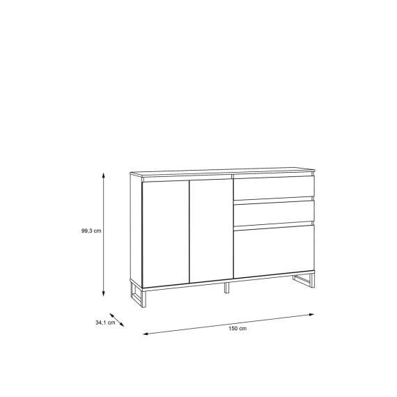 Skoskap Ticos 150x99 cm - 1 flap-dør - 2 skuffer - 2 dører - svart matt - eik mauvella