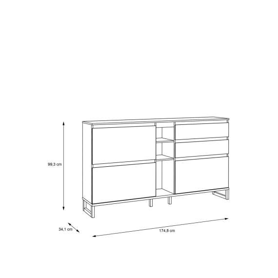 Skoskap Ticos 175x99 cm - 3 flap-dører - 2 skuffer - svart matt - eik mauvella