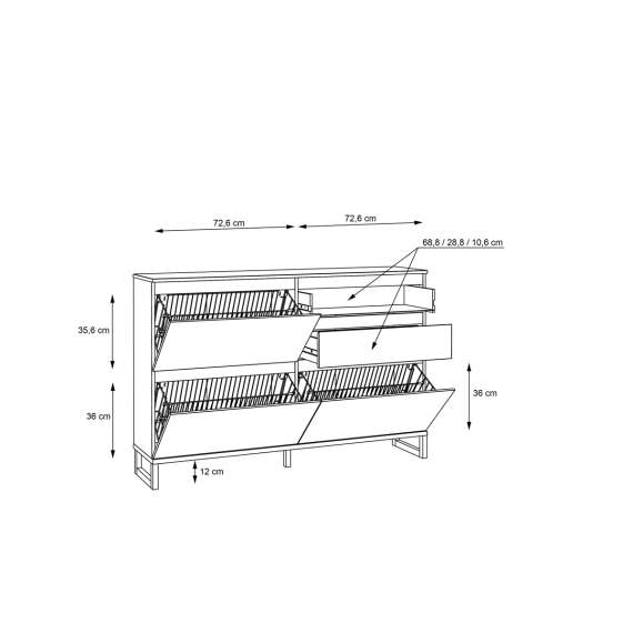 Skoskap Ticos 150x99 cm - 2 flap-dører - 2 skuffer - secret grey - grsfitt