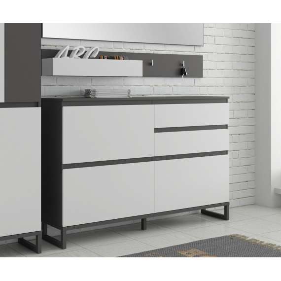 Skoskap Ticos 150x99 cm - 2 flap-dører - 2 skuffer - secret grey - grsfitt