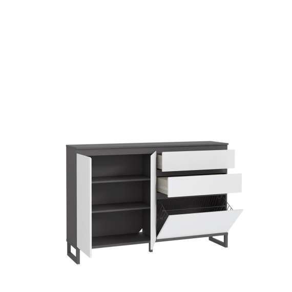 Skoskap Ticos 150x99 cm - 1 flap-dør - 2 skuffer - 2 dører - secret grey - grafitt