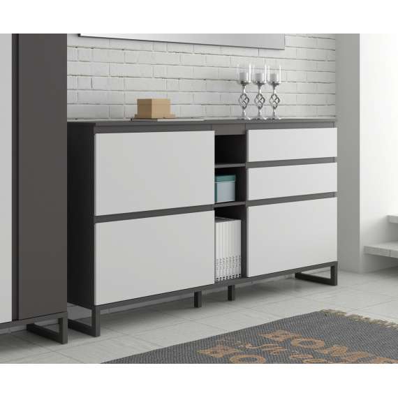 Skoskap Ticos 175x99 cm - 3 flap-dører - 2 skuffer - secret grey - grafitt