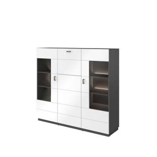 Vitrineskap LINE 150x141 cm - grafittgrå - hvit høyglans