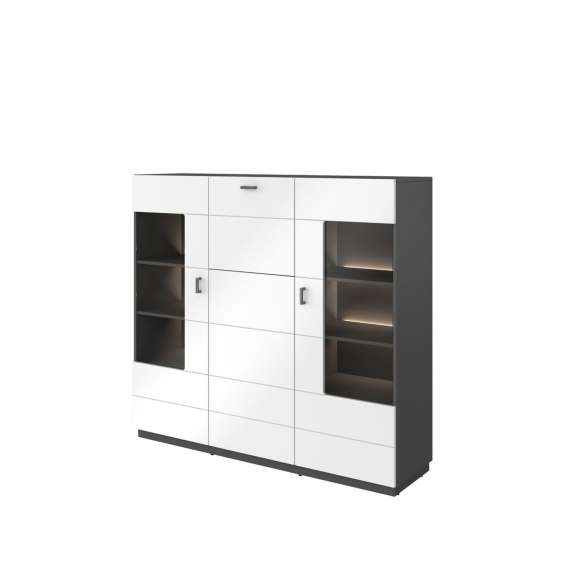 Vitrineskap LINE 150x141 cm - grafittgrå - hvit høyglans