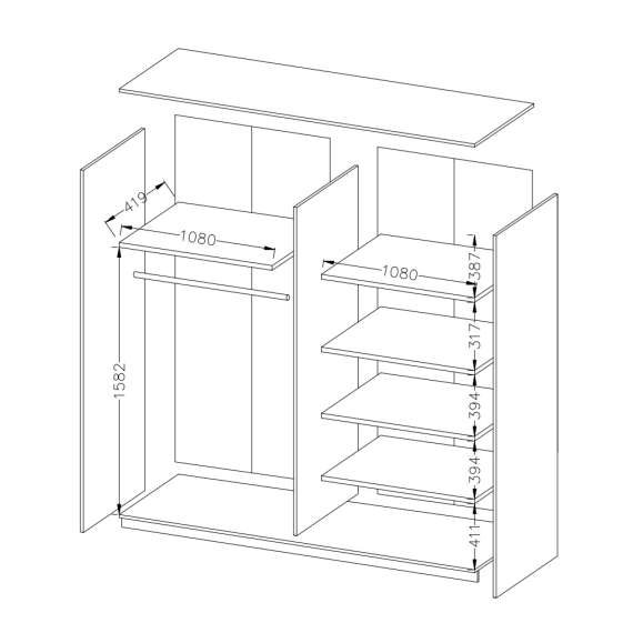 Garderobeskap Galaxy 220x210 cm - eik - speil - skyvedør