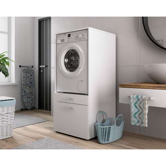 Vaskemaskinskap ASA 67x144 cm - med skuff - hvit
