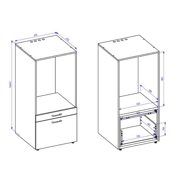 Vaskemaskinskap ASA 67x144 cm - med skuff - hvit