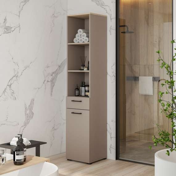 Skap til vaskerom ROTA 40x197 cm - med skittentøyskurv