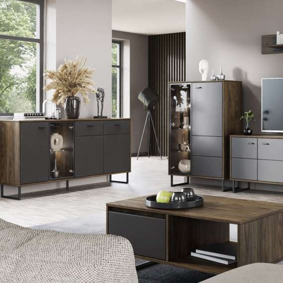 Skjenk Lozanna 169x87 cm - eik windmill - mørk grå - metall ben