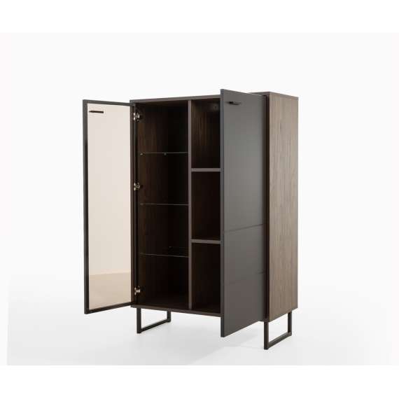 Vitrineskap Lozanna 88x134 cm - eik windmill - mørk grå - metall ben