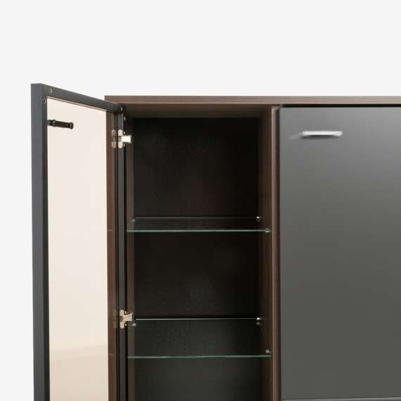 Vitrineskap Lozanna 88x134 cm - eik windmill - mørk grå - metall ben