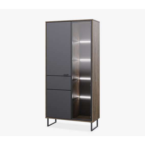 Vitrineskap Lozanna 88x186 cm - eik windmill - mørk grå - metall ben