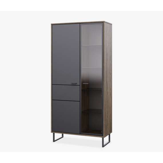 Vitrineskap Lozanna 88x186 cm - eik windmill - mørk grå - metall ben