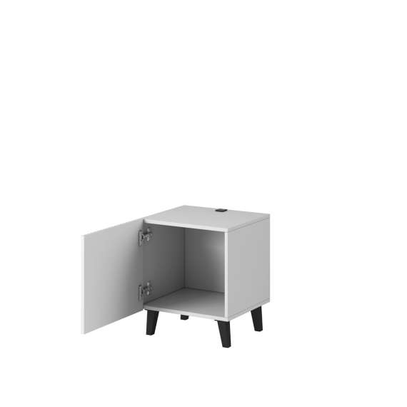 Nattbord Pafos - integrert USB-port - hvit matt - 1 dør - 2 stk sett