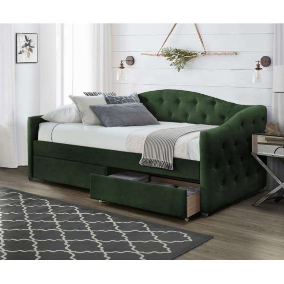 Dagseng Aloha 90x200 cm - 2 skuffer - grønn stoff