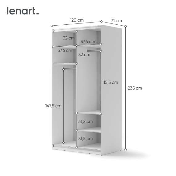 Garderobeskap Maxi 120x235 - hvit matt - speil