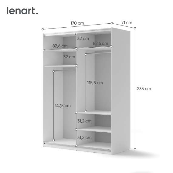 Garderobeskap Maxi 170x235 - hvit matt - speil