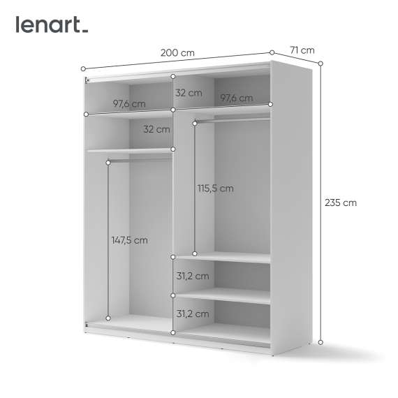 Garderobeskap Maxi 200x235 - hvit matt - speil