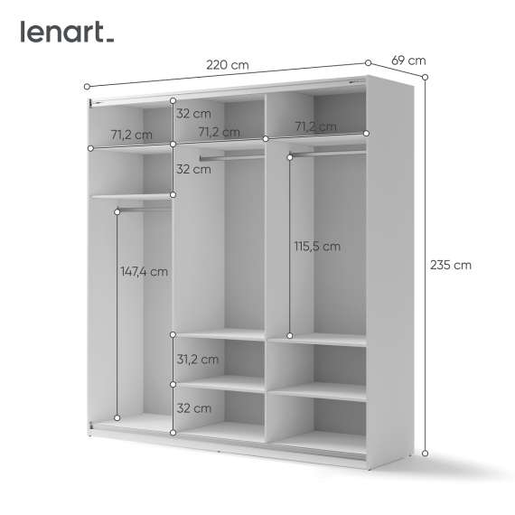 Garderobeskap Maxi 220x235 - hvit matt - speil