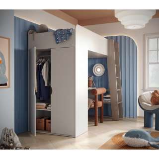 Loftseng Tom 90x200 - med madrass, skrivebord og garderobe