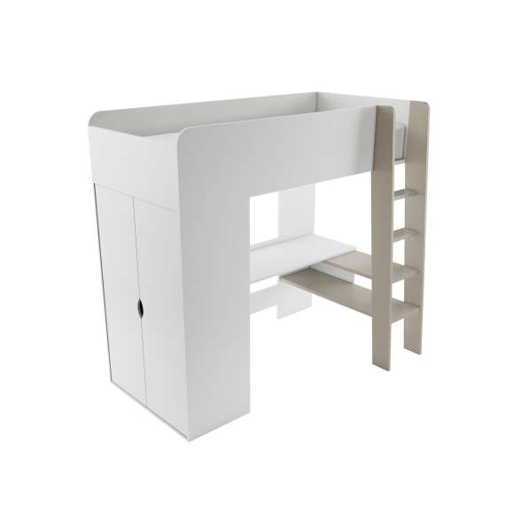 Loftseng Tom 90x200 - med madrass, skrivebord og garderobe