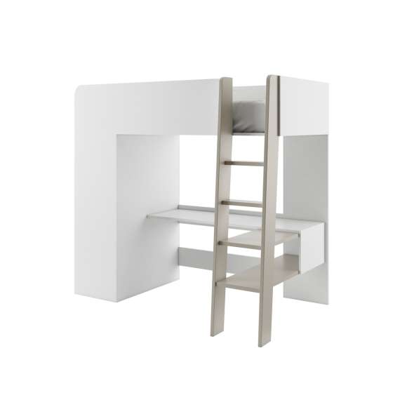Loftseng Tom 90x200 - med madrass, skrivebord og garderobe