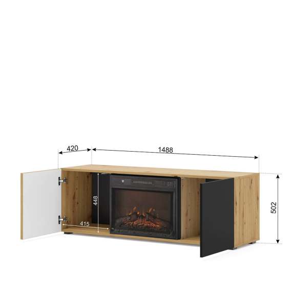 Tv-benk Auris 150x50 - 2 dører - elektrisk peis