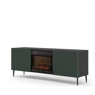 Tv-benk Ravena 170x63 cm - svart matt - grønn - 2 dører -  elektrisk peis