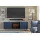 Tv-benk Ravena 170x63 cm - svart matt - marineblå - 2 dører -  elektrisk peis