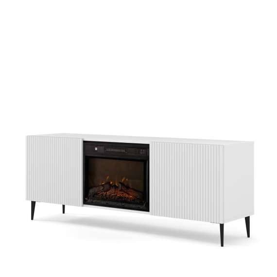 Tv-benk Ravena 170x63 cm - hvit matt - 2 dører -  elektrisk peis