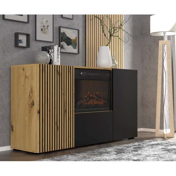 Skjenk Auris 150x82 - 3 dører - elektrisk peis