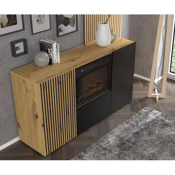 Skjenk Auris 150x82 - 3 dører - elektrisk peis