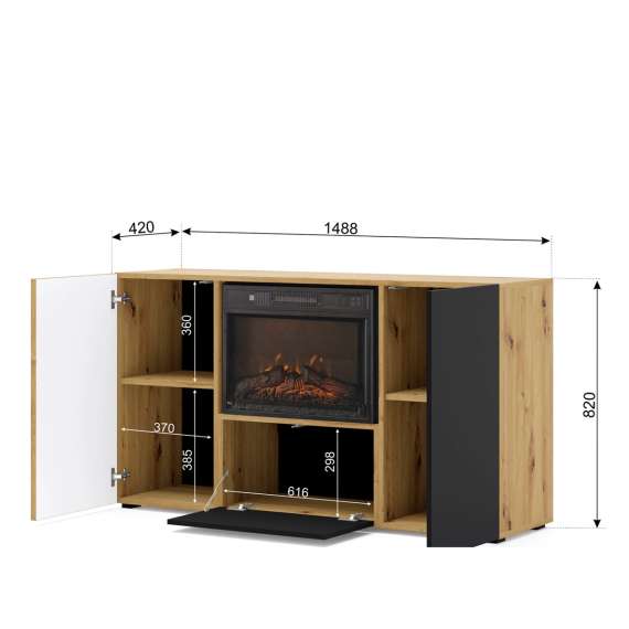 Skjenk Auris 150x82 - 3 dører - elektrisk peis