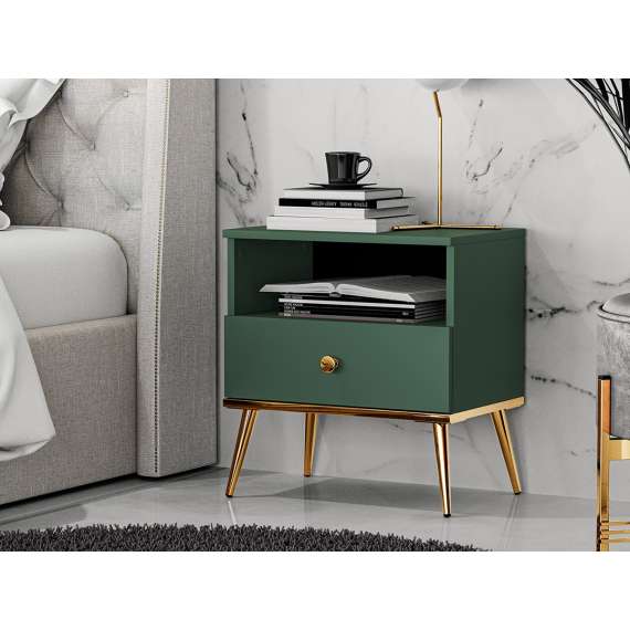 Nattbord Fonest 50x54 cm - labrador - 1 skuff - metall ben gul