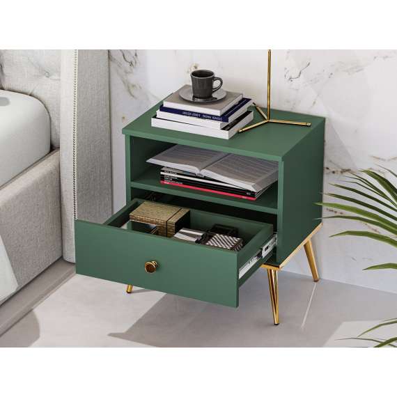 Nattbord Fonest 50x54 cm - labrador - 1 skuff - metall ben gul