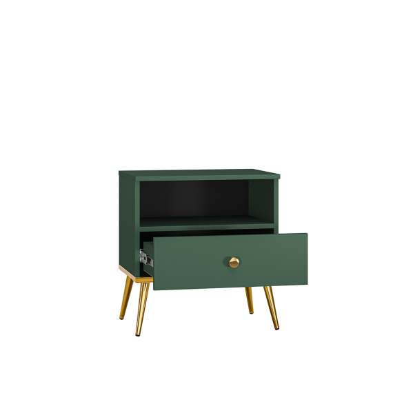 Nattbord Fonest 50x54 cm - labrador - 1 skuff - metall ben gul