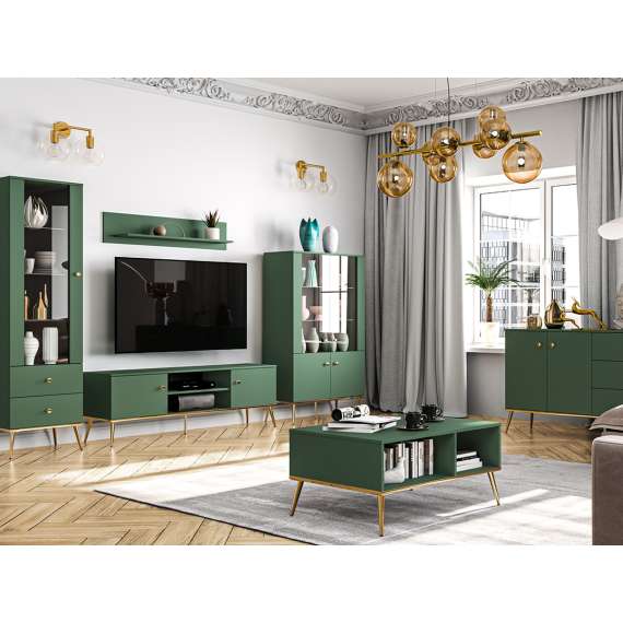 Tv-benk Fonest 160x54 cm - labrador - 2 dører - metall ben gul