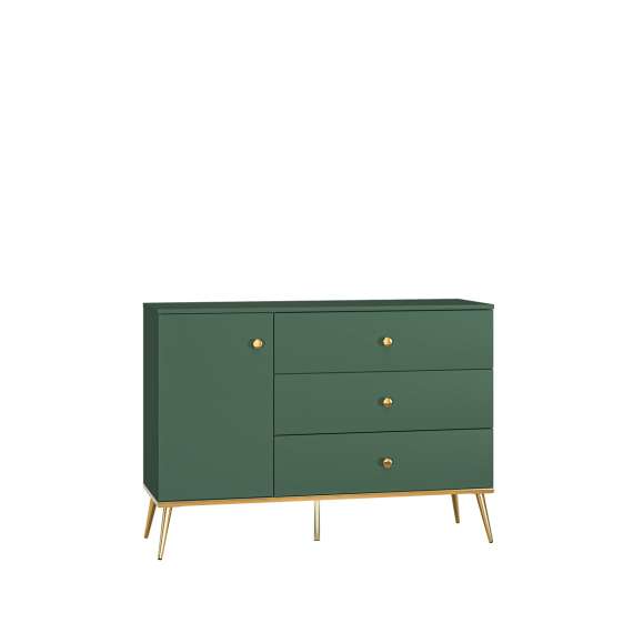 Skjenk Fonest 120x54 cm - labrador - 1 dør - 3 skuffer - metall ben gul