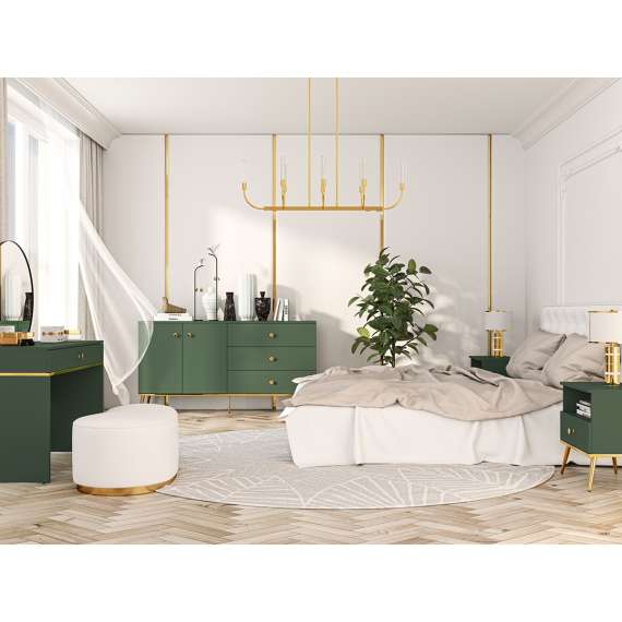 Skjenk Fonest 160x85 cm - labrador - 2 dører - 3 skuffer - metall ben gul